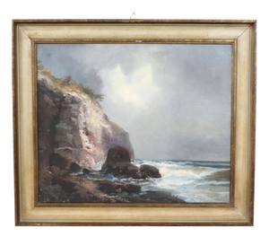 Seascape with Cliff, Oil Painting on Canvas, 20th Century, Framed