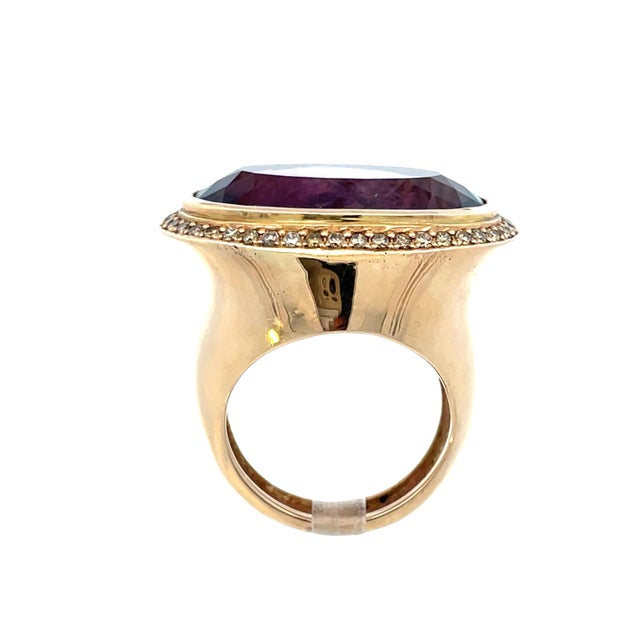 Early 21st Century 14k Yellow Gold Oval Amethyst & Diamond Halo Ring, Size 5.5 For Sale - Image 5 of 7