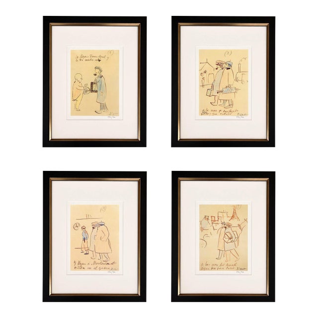Pablo Picasso Trip to Paris Set of 4 Framed For Sale