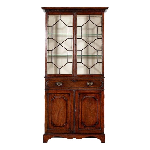 George III English Mahogany Glazed Bookcase Secretaire, 1800s For Sale