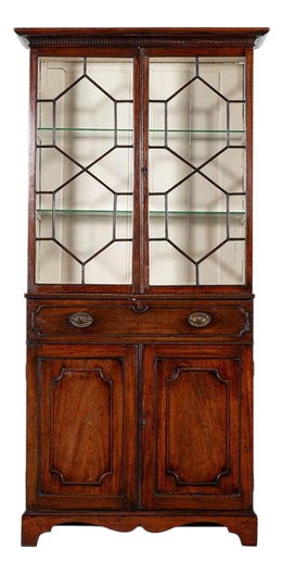 George III English Mahogany Glazed Bookcase Secretaire, 1800s