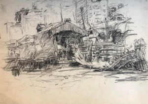 1930s Norman Kent Industrial City Drawing