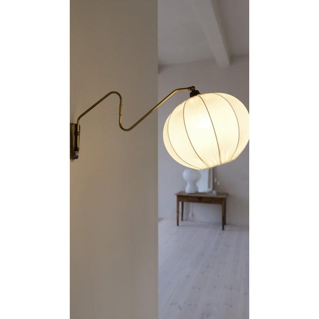 Metal Mid-Century Wall Light in Brass and Cotton Shade, Sweden, 1960 For Sale - Image 7 of 12