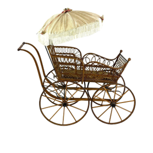 Museum-Quality 19th Century Victorian Wicker Baby Carriage With Original Lace Parasol - Heywood-Wakefield Style