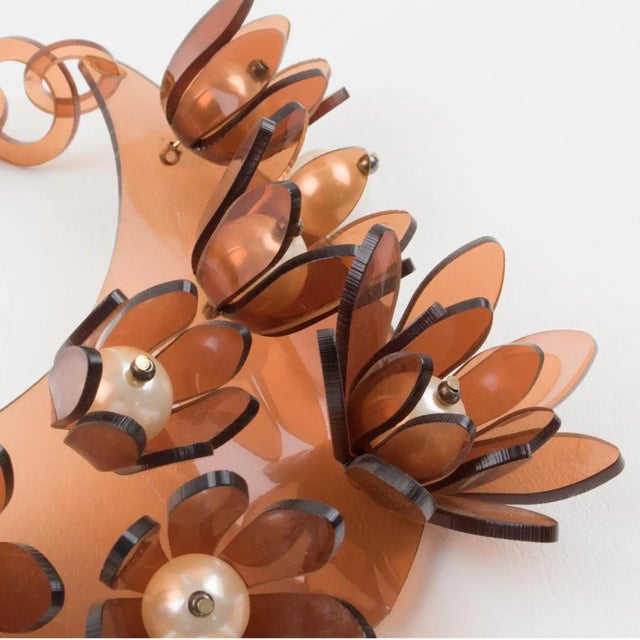 Italian Design Copper Acrylic Bib Necklace Flowers and Pearls For Sale In Atlanta - Image 6 of 13