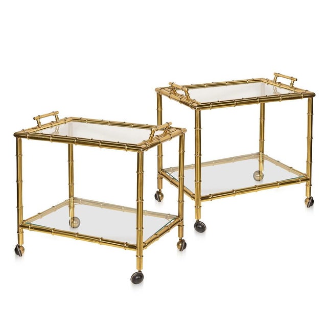 20th Century French Bamboo Effect Brass & Glass Drinks Trolley, 1970s, Set of 2 For Sale - Image 16 of 16