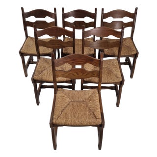 Mid-Century Brutalist Oak Razor Blade Dining Chairs, France, 1960s, Set of 6 For Sale