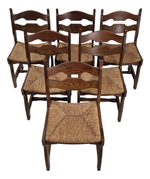 Mid-Century Brutalist Oak Razor Blade Dining Chairs, France, 1960s, Set of 6