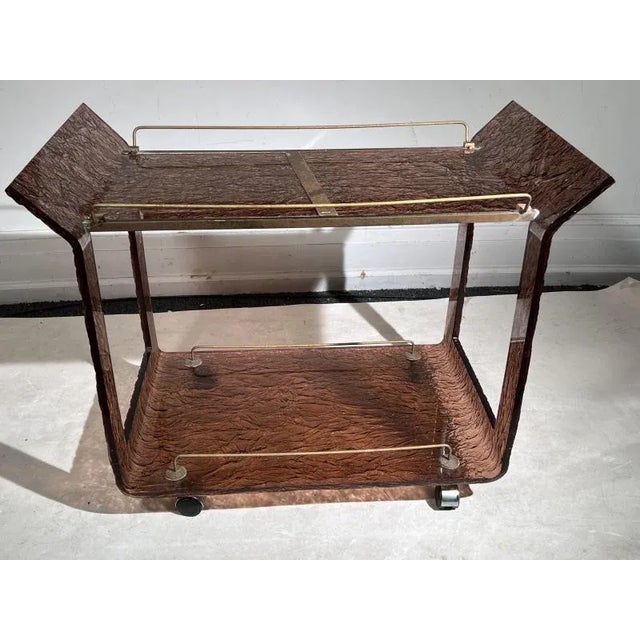 1970s 1970s Modernist Amethyst Resin & Brass Bar Cart For Sale - Image 5 of 13