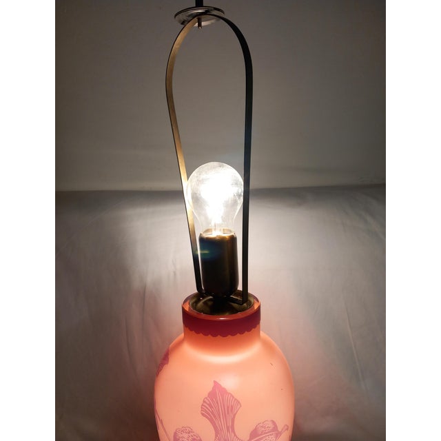 Red French Table Lamp with Etched Glass For Sale - Image 8 of 17