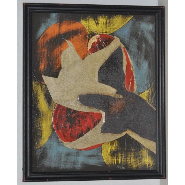 Maude Pestana Mid Century Modern Mixed Media Abstract Oil and papers on artist board. This fantastic mixed media painting...