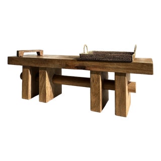 Vintage Wooden Bench with Openwork Base For Sale