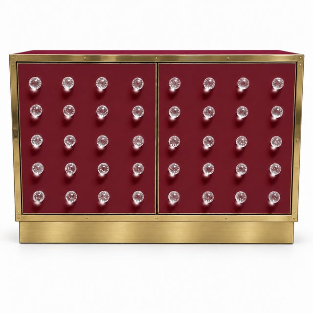 Not Yet Made - Made To Order Burgundy Murano Glass Sphere Dry Bar with Low Brass Plinth from Justfurnituress SRL For Sale - Image 5 of 8