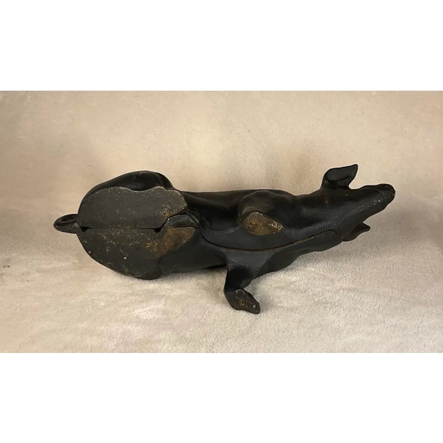 Large Vintage Antique 19th Century Black Cast Iron Piggy Bank Money Box Animal Sculpture- 1800s For Sale - Image 11 of 12