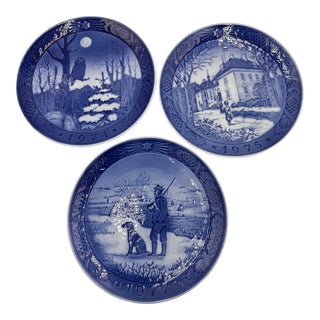 Royal Copenhagen Kai Lange Plates 1974, 1975, 1977 Christmas Collectible 3pc Set For Sale