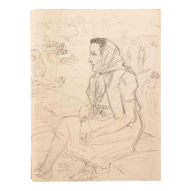 Pierre Olivier Dubaut, Portrait, Pencil on Paper, Mid-20th Century For Sale