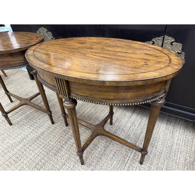 Pair Oval Henredon Side Tables, Early 21st Century, Neoclassical Revival Style For Sale In Orlando - Image 6 of 8