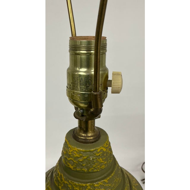 Olive Pair of 1960s Vintage Ceramic Lamps by Plasto Mfg.Co With Original Shades For Sale - Image 8 of 12