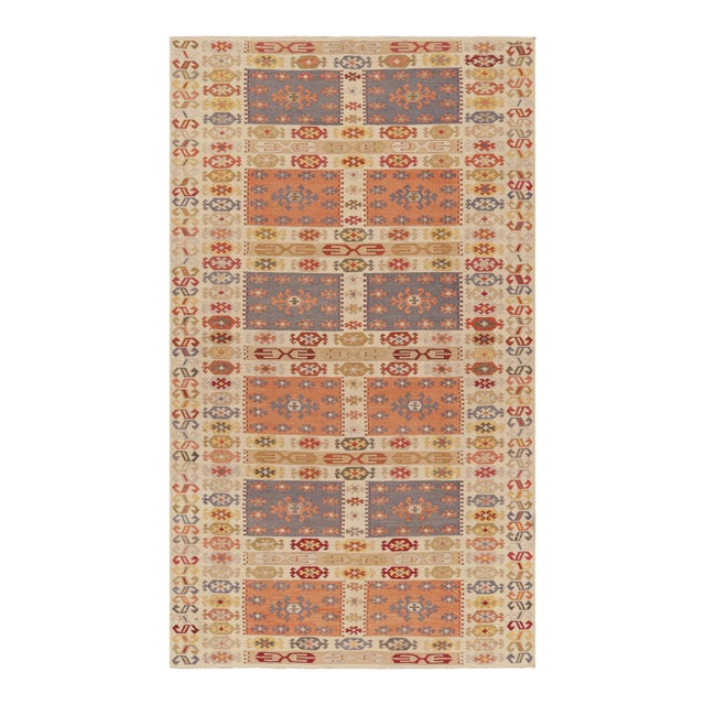 Handwoven Vintage Manastir Kilim Rug in Beige-Brown All Over Geometric Pattern For Sale
