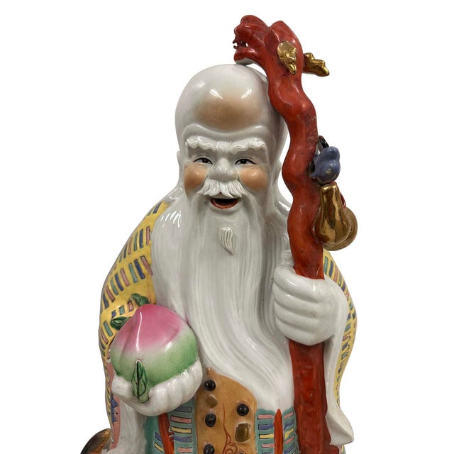 Huge Set of 3 Vintage Chinese Fu Lu Shou Feng Shui Trio Gods Figurines Statues For Sale - Image 12 of 16