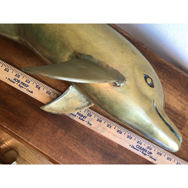 Brass Vintage Mid-Century Solid Brass 21-Inch Leaping Dolphin Sculpture For Sale - Image 8 of 12