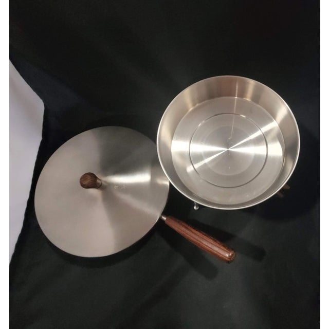 Late 20th Century Vintage Mid-Century Modern Stainless Steel & Teak Chafing/Fondue Set - 6 Pc For Sale - Image 5 of 17