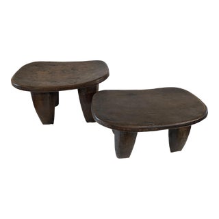 Set of Two Vintage African Senufo Wood Milk Stools I . Coast For Sale