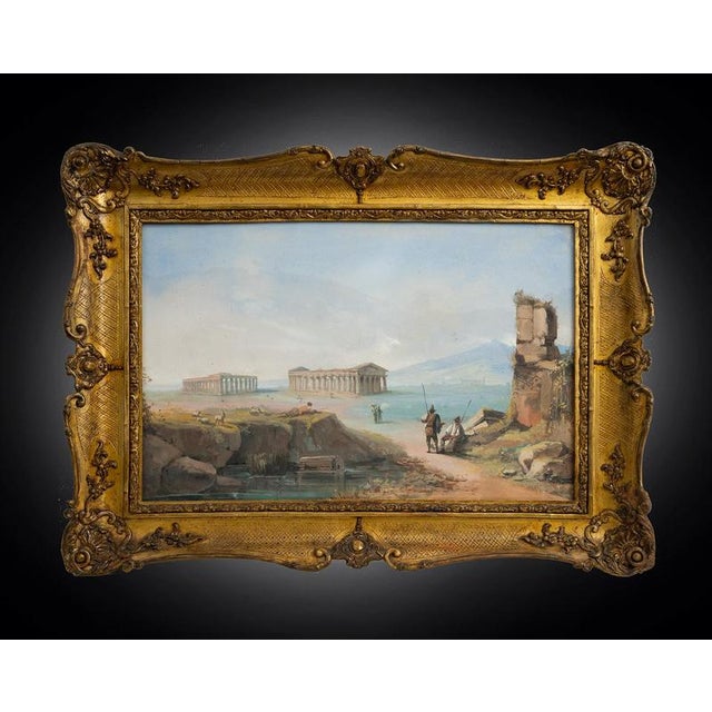 Neapolitan Artist, The Temples of Paestum and a View of the Sorrentine Peninsula, 19th Century, Gouaches, Set of 2 For Sale - Image 4 of 8