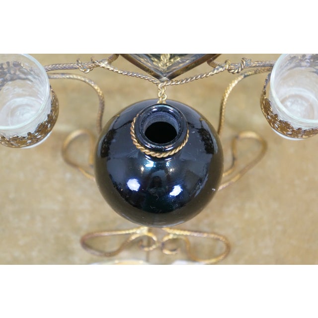 Metal Antique French Napoleon III Gilt Brass Table Top Perfume Vanity Set & Mirror 10" For Sale - Image 7 of 18