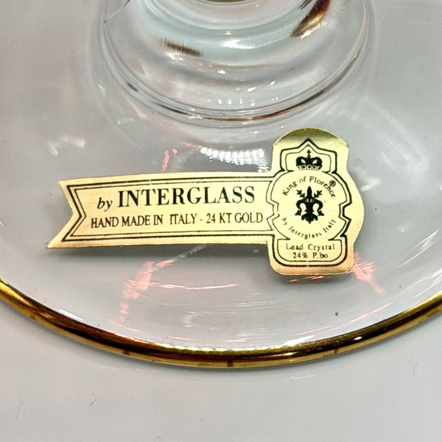 Vintage Italian Ruby Red Crystal Wine Goblets with 24k Gold Neoclassical Garlands by Interglass, 1980s, Set of 6 For Sale - Image 4 of 18