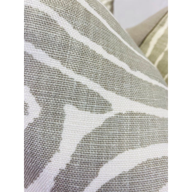 Custom pair of 22” pillows covered in Brunschwig & Fils “Le Zebre” in color pewter and backed in a coordinating gray...