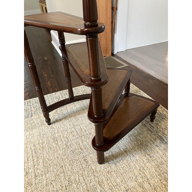1960s Mid‑Century Wooden Library Step Shelf – Tiered Decorative Book & Display Stand - Faux Leather Stairs For Sale - Image 5 of 8