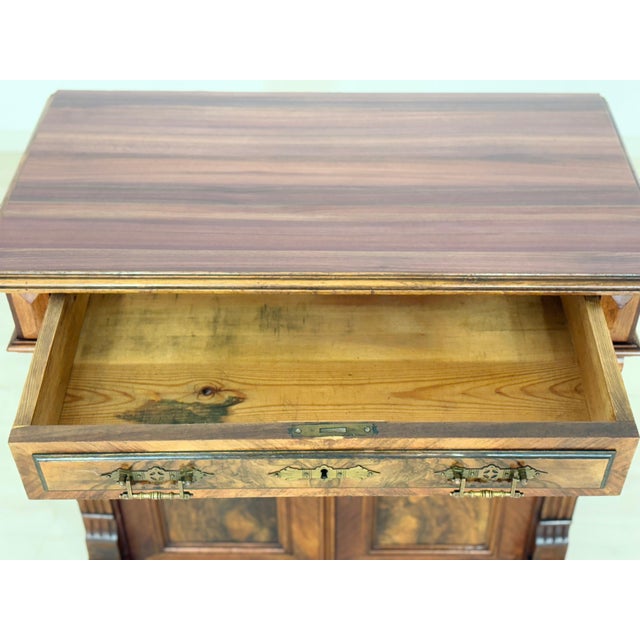 Antique Gründerzeit Vertiko Chest of Drawers in Walnut Veneer with Brass Fittings, Late 19th Century For Sale - Image 4 of 12