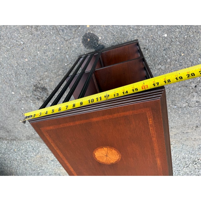 English Pair of Edwardian Style Revolving Mahogany Inlaid Bookcase Side Tables For Sale - Image 3 of 16