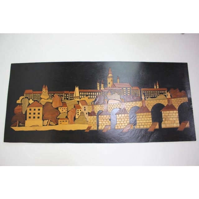 Mid-Century Wooden Illustration of Prague, 1950s For Sale - Image 4 of 14