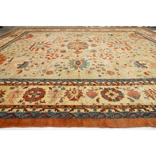 Vintage Sultanabad Wool Rug Handmade in Blue With Rust Floral Design For Sale In New York - Image 6 of 12