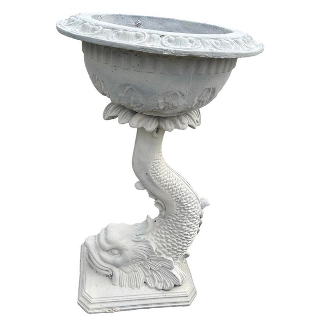 Vintage Neoclassical Cast Stone Fish Pedestal Fountain Planter For Sale - Image 4 of 12