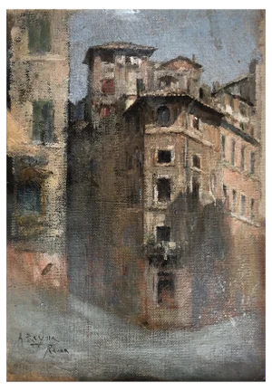 Antonio Reyna Manescau, Rome, Oil on Wood, Framed