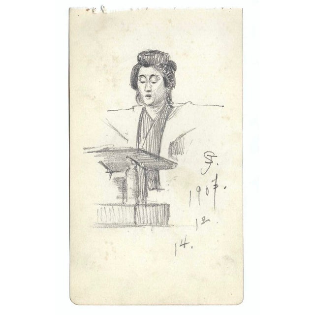 Drawing of figures in traditional outfits by a Japanese artist.Signed by the artist Shirosu and dated 1907. Combined...