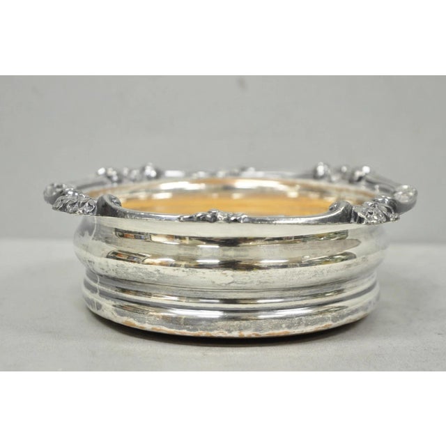 Silver Antique English Victorian Silver Plated Rose Repousse Bar Wine Bottle Coaster For Sale - Image 8 of 14