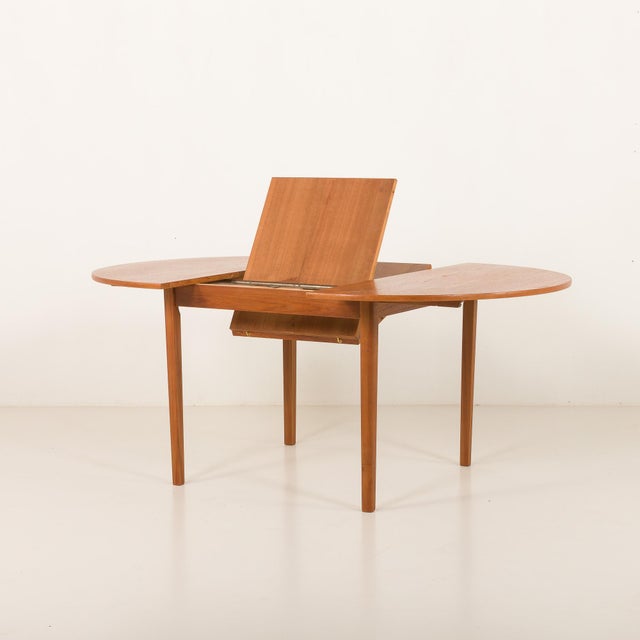 Wood Mid-Century Modern Danish Teak Table with Hidden Extensions, 1960s For Sale - Image 7 of 17