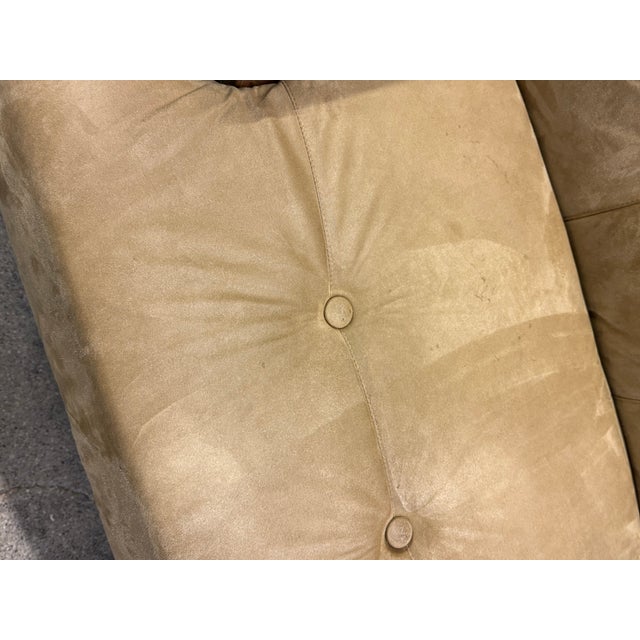 Mid 20th Century French Walnut + Suede Loveseat For Sale - Image 10 of 12