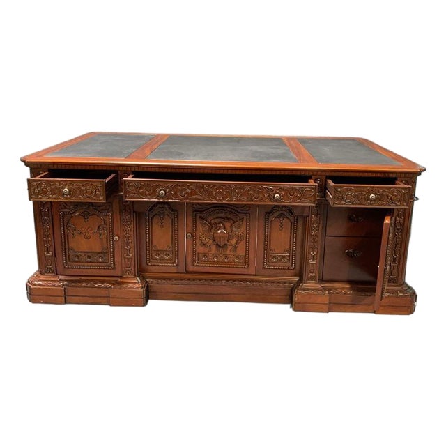 Solid Mahogany Wood Hand Carved Office Executive Large Resolute/President Desk For Sale