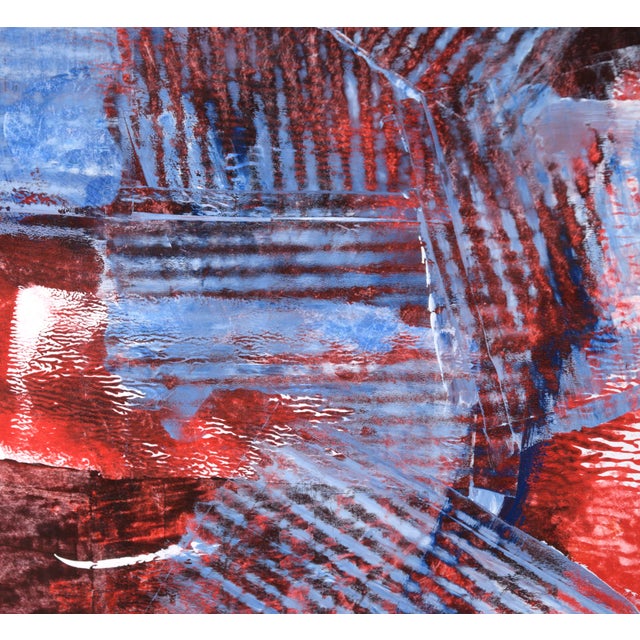 Abstract Blue Striped Abstract Expressionist Composition in Acrylic on Paper by Ricardo De Silva For Sale - Image 3 of 5