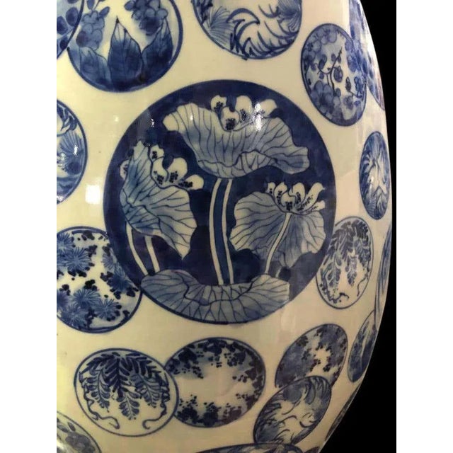 Large Japanese Decorative Blue and White Porcelain Vases, Set of 2 For Sale - Image 5 of 14