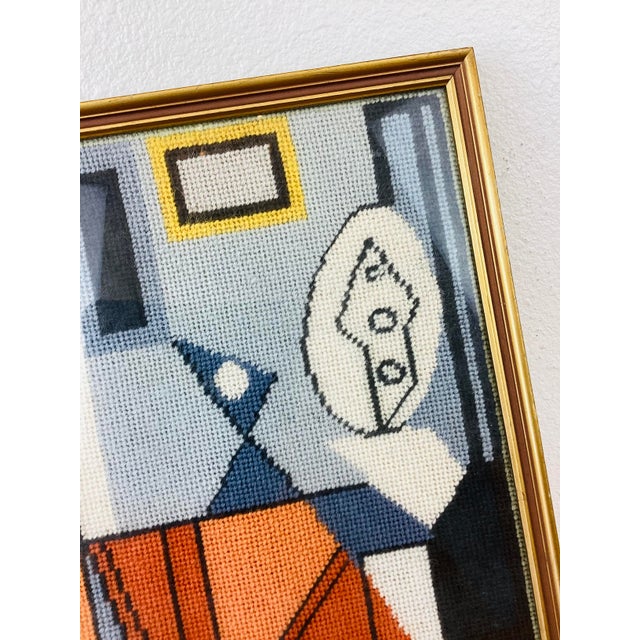 Pablo Picasso Vintage 1960s Picasso Style Mid Century Modern Abstract Framed Needlepoint Picture For Sale - Image 4 of 6