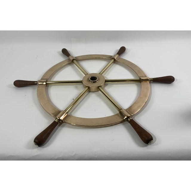 1920s Six Spoke Solid Brass Yacht Wheel For Sale - Image 5 of 9