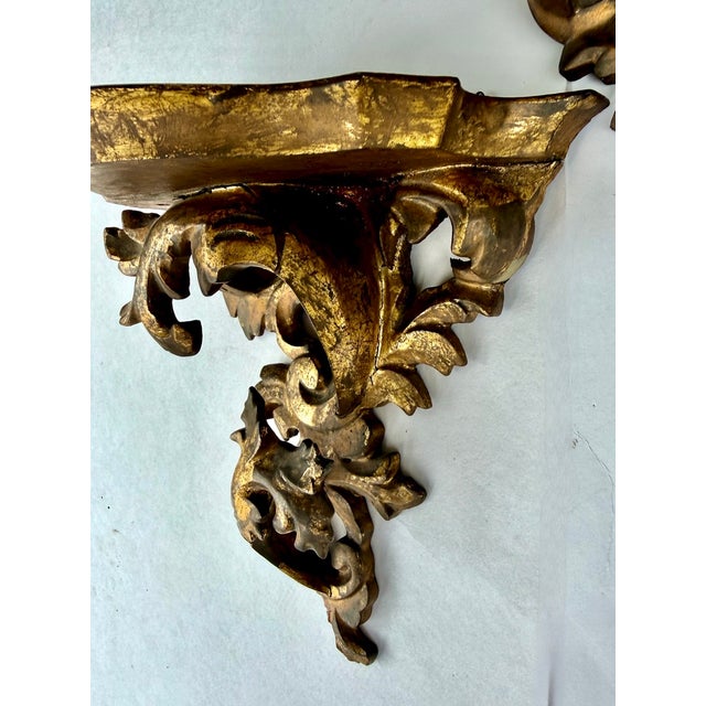 Pair Rococo Carved Giltwood Wall Brackets With Acanthus Scrolls, Italy Early 20th Century For Sale - Image 4 of 18