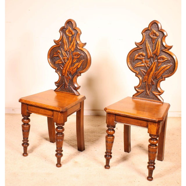 Set of Antique Art Deco English Hall Chairs For Sale - Image 5 of 9