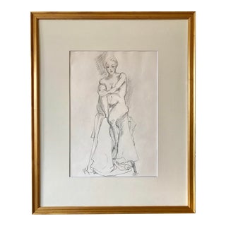 Vintage Original Drawing Seated Nude Woman C.1950 For Sale